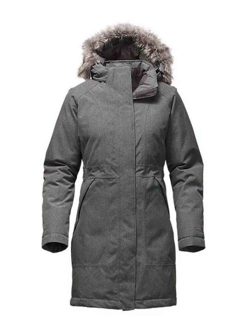 The North Fave Women's Gray Faux-Fur Trim Winter Parka coat